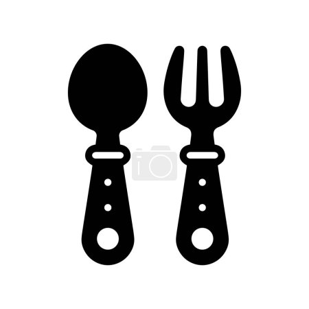 Photo for Baby cutlery icon. Black and white silhouette of a baby fork and spoon. Vector illustration. - Royalty Free Image