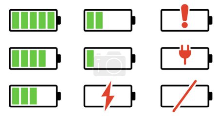 Photo for Set of vector battery charging icons. Battery level symbols. Battery level indicator. Fast charge icon. - Royalty Free Image