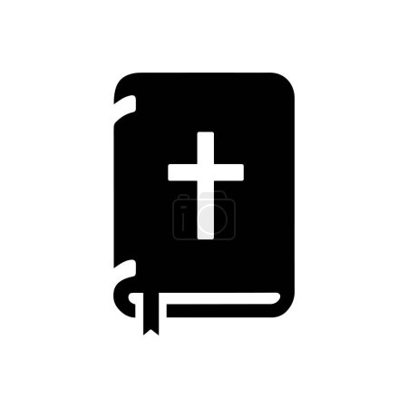 Téléchargez les illustrations : Icône biblique. Silhouette noire et blanche d'une sainte Bible. Symbole religieux. Illustration vectorielle. - en licence libre de droit