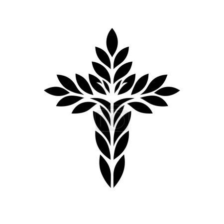 Photo for Christian cross icon. Black symbol of christian cross with plant and leaves. Religious symbol. Vector illustration. - Royalty Free Image