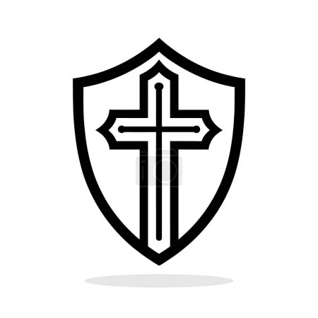 Photo for Shield with Christian cross icon. Black Christian symbol of protection. Religious symbol. Vector illustration. - Royalty Free Image