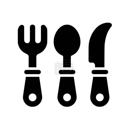 Photo for Baby cutlery icon. Black silhouette of a baby fork, spoon and knife on white background. Vector illustration. - Royalty Free Image