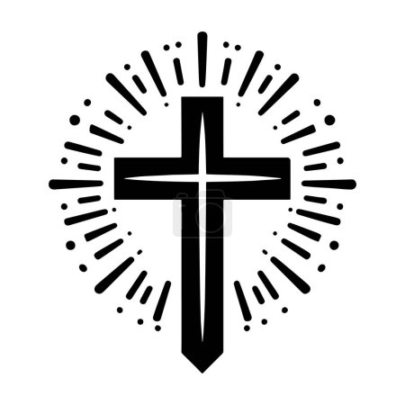Photo for Christian cross icon. Black symbol of Christian cross with sun rays. Religious symbol. Vector illustration. - Royalty Free Image