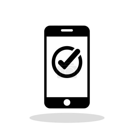 Photo for Phone icon. Black smartphone icon with a check mark. Approved symbol. Vector illustration. - Royalty Free Image