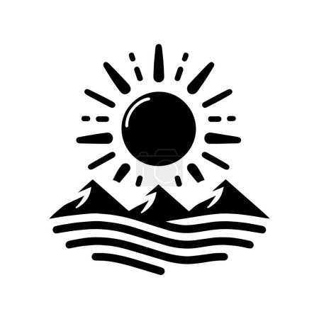 Photo for Sunrise black icon. Sunrise or sunset icon on mountains background. Vector illustration - Royalty Free Image