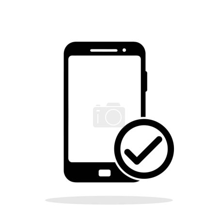 Photo for Phone with check mark icon. Black smartphone icon with check mark on white background. Vector illustration - Royalty Free Image