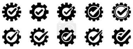 Photo for Gear icons set. Black gear icon with a check mark. Approved symbol. Vector illustration. - Royalty Free Image