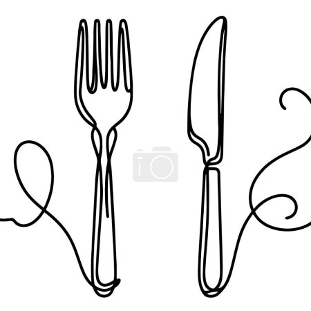 Photo for Knife and fork. Hand drawn cutlery. Abstract linear knife and fork isolated on white background. Vector illustration - Royalty Free Image