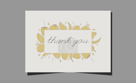 Card thank you with fruits pattern, font lettering, culinary food aesthetic rectangle design.