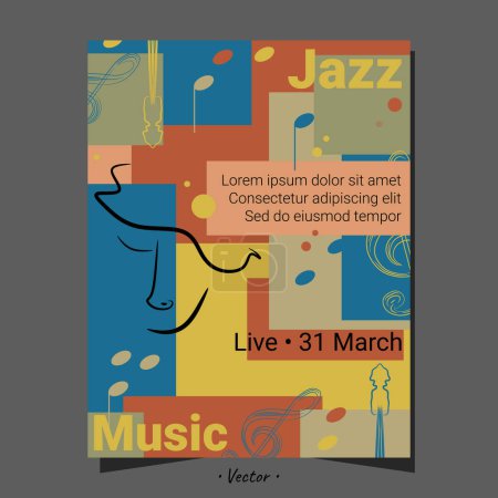 Music live show with face singer line art 80s 90s retro poster flyer collage papers art bg design.