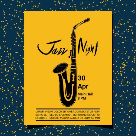 Téléchargez les illustrations : Affiche saxophone dessiné à la main artwork jazz night live music or fest events vertical vector art design. - en licence libre de droit