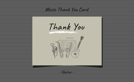 Thank you card musical instruments trumpet, saxophone, trombone, guitar brush stroke minimal design.