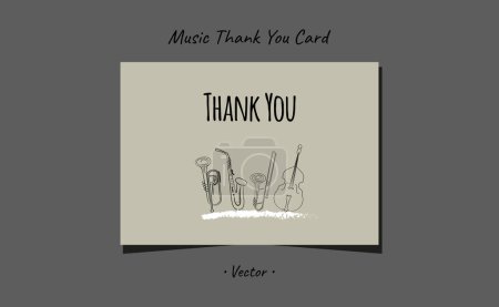 Card thank you musical instruments trumpet, saxophone, trombone, bass brush stroke minimal design.