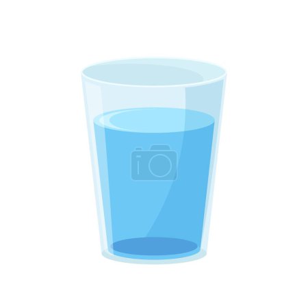 Ilustración de Vidrio con plantilla de agua. Copa transparente de vidrio con líquido natural refrescante azul para saciar la sed y mantener el equilibrio del vector de vida - Imagen libre de derechos