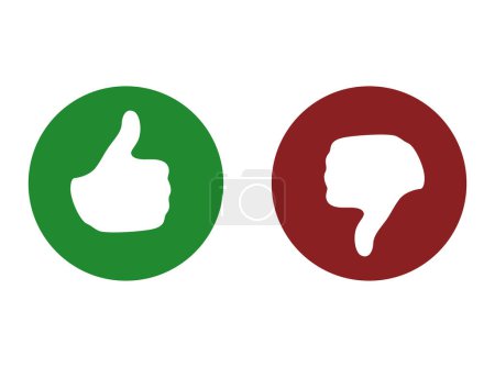Illustration for Green thumb up and red thumb down. Positive and negative approval and voting symbols with successful and unsuccessful decision vector - Royalty Free Image
