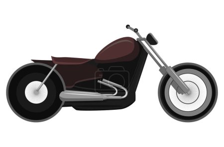 Illustration for Biker motorcycle. Two wheeled vintage motorbike for travel and racing with powerful classic engine for vector racer - Royalty Free Image