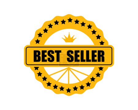Ilustración de Gold label best seller. Quality round label award to qualified marketer for promotions and volumes of advertising vector sales - Imagen libre de derechos