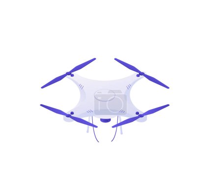 Illustration for White drone with blue propellers. Modern quadcopter for delivering cargo and filming video with a digital wireless vector interface - Royalty Free Image
