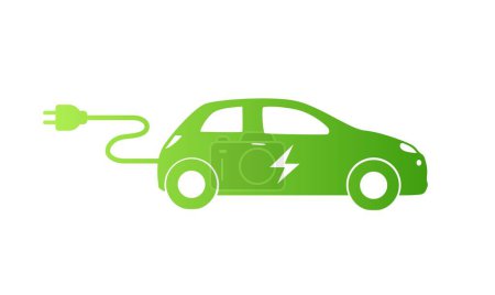 Téléchargez les illustrations : Voiture électrique avec symbole d'icône de prise, voiture EV, véhicule hybride vert point de recharge - en licence libre de droit