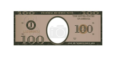 Téléchargez les illustrations : Modèle de faux billets de 100 dollars. Un faux bon de caisse américain. Jeu blague argent - en licence libre de droit