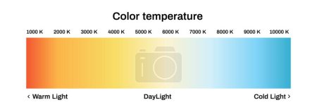 Ilustración de Escala de temperatura de color claro. Diagrama led con halógeno de espectro cálido y diurno y diseño de vectores de infografías de espectro fresco - Imagen libre de derechos