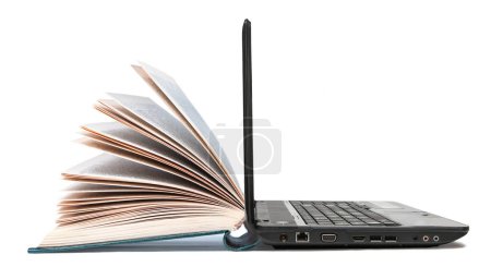 Photo for Open notebook and open book as a complete unit, isolated on a white background - Royalty Free Image