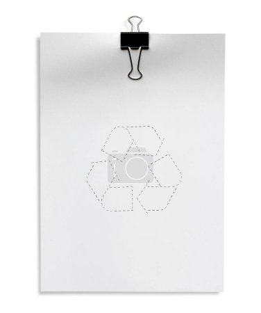 Foto de Papel blanco A4 con símbolo de reciclaje aislado sobre fondo blanco - Imagen libre de derechos