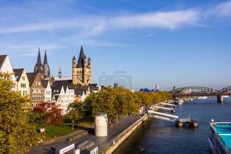 Photo for Cologne, Germany - February 25, 2015: Beautiful view of main attractions in the city: Cologne Cathedral, historic buildings and the Rhine river. - Royalty Free Image