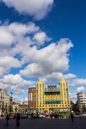 Photo for Antwerp, Belgium - October 7, 2012: Radisson Blu Astrid Hotel Antwerp on a sunny day, as seen from Central Station square. - Royalty Free Image