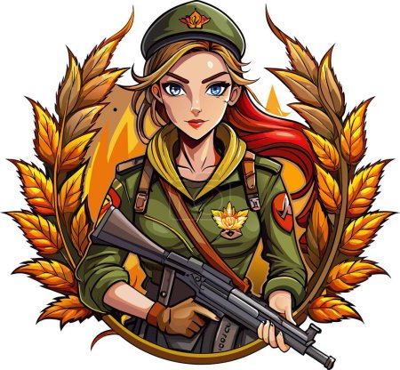 Vektor-Illustration eines Mädchens mit Maschinengewehr