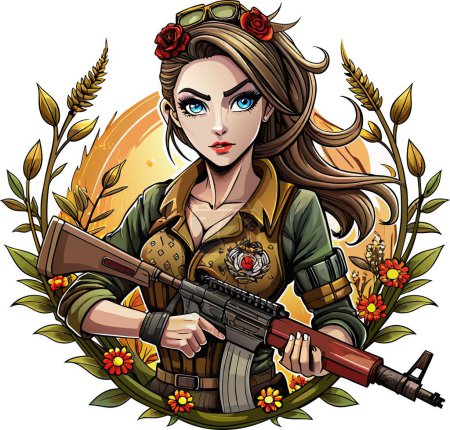 Vektor-Illustration eines Mädchens mit Maschinengewehr
