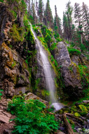 Strawberry Falls ist ein abgelegener Wasserfall, der sich über 50 Fuß in einer kleinen Schlucht der Strawberry Mountain Wilderness erstreckt.