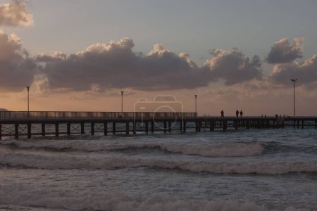 Photo for Scenic view of wooden pier over sea at sunset, Limni, Greece - Royalty Free Image