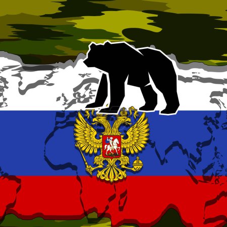Return of Russia. Illustration of the return of Russia as a world power in the fight against evil