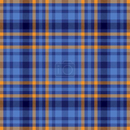 Ilustración de Patrón textil tartán de textura de tela a cuadros con un vector de fondo de verificación sin costuras en colores azul y naranja. - Imagen libre de derechos