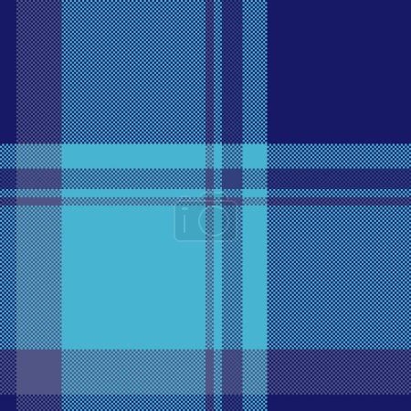 Ilustración de Comprobación de textura vectorial de patrón textil a cuadros con un fondo sin costuras de tela tartán en colores azul y cian. - Imagen libre de derechos