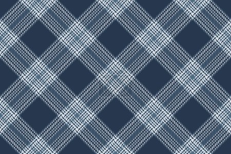 Ilustración de Tela de tartán de fondo de patrón textil a cuadros con una textura vectorial sin costuras en colores azul y blanco. - Imagen libre de derechos