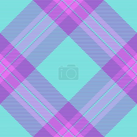 Ilustración de Tartán de tela sin costura de fondo de patrón de verificación con una textura a cuadros vector textil en color verde azulado y violeta. - Imagen libre de derechos