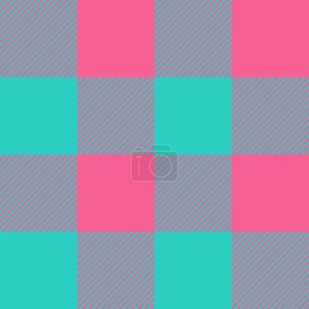 Ilustración de Revisión de fondo sin costuras de la textura del patrón de cuadros con un vector de tela de tartán textil en color verde azulado y rosa. - Imagen libre de derechos