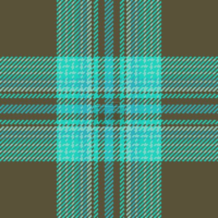 Ilustración de Tejido vectorial a cuadros de patrón de fondo sin costuras con una textura tartán cheque textil en verde azulado y colores amarillos. - Imagen libre de derechos