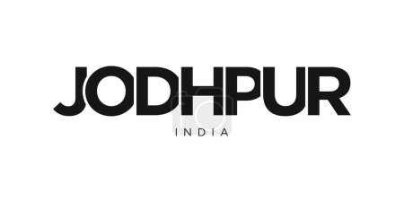 Ilustración de Jodhpur en el emblema de la India para la impresión y la web. El diseño presenta un estilo geométrico, ilustración vectorial con tipografía en negrita en fuente moderna. Letras de eslogan gráfico aisladas sobre fondo blanco. - Imagen libre de derechos