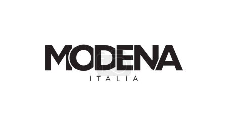 Illustration for Modena in the Italia emblem for print and web. Design features geometric style, vector illustration with bold typography in modern font. Graphic slogan lettering isolated on white background. - Royalty Free Image
