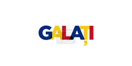 Illustration for Galati in the Romania emblem for print and web. Design features geometric style, vector illustration with bold typography in modern font. Graphic slogan lettering isolated on white background. - Royalty Free Image