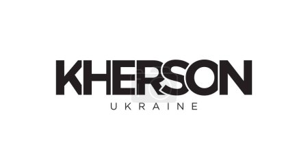 Illustration for Kherson in the Ukraine emblem for print and web. Design features geometric style, vector illustration with bold typography in modern font. Graphic slogan lettering isolated on white background. - Royalty Free Image