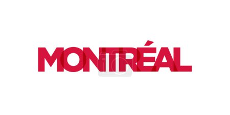 Ilustración de Montreal en el emblema de Canadá para imprimir y web. El diseño presenta un estilo geométrico, ilustración vectorial con tipografía en negrita en fuente moderna. Letras de eslogan gráfico aisladas sobre fondo blanco. - Imagen libre de derechos
