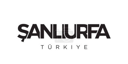 Ilustración de Sanliurfa en el emblema de Turquía para imprimir y web. El diseño presenta un estilo geométrico, ilustración vectorial con tipografía en negrita en fuente moderna. Letras de eslogan gráfico aisladas sobre fondo blanco. - Imagen libre de derechos