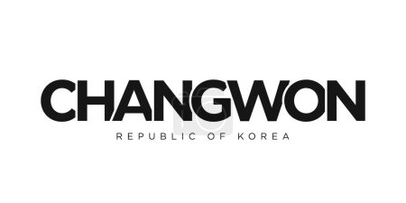 Illustration for Changwon in the Korea emblem for print and web. Design features geometric style, vector illustration with bold typography in modern font. Graphic slogan lettering isolated on white background. - Royalty Free Image