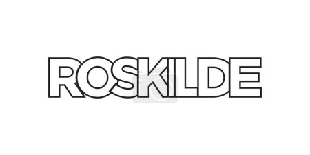 Illustration for Roskilde in the Denmark emblem for print and web. Design features geometric style, vector illustration with bold typography in modern font. Graphic slogan lettering isolated on white background. - Royalty Free Image