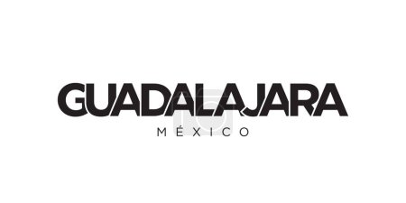 Illustration for Guadalajara in the Mexico emblem for print and web. Design features geometric style, vector illustration with bold typography in modern font. Graphic slogan lettering isolated on white background. - Royalty Free Image