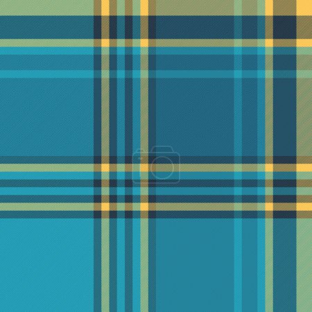Ilustración de Tejido textil sin costuras de textura a cuadros patrón con un fondo de tartán de verificación vectorial en colores cian y azul azulado. - Imagen libre de derechos